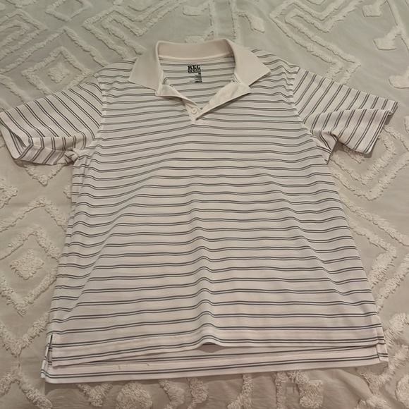 Old Navy, white w/ black stripes, collared tshirt - Picture 2 of 3